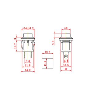 Pulsador panel cuadrado ON OFF 220V 1A – AMARILLO