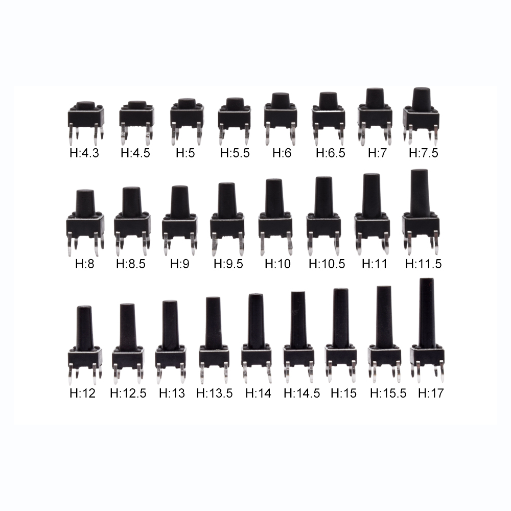 20x Mini pulsador para PCB 6x6x15 mm 4 pines SPST NO