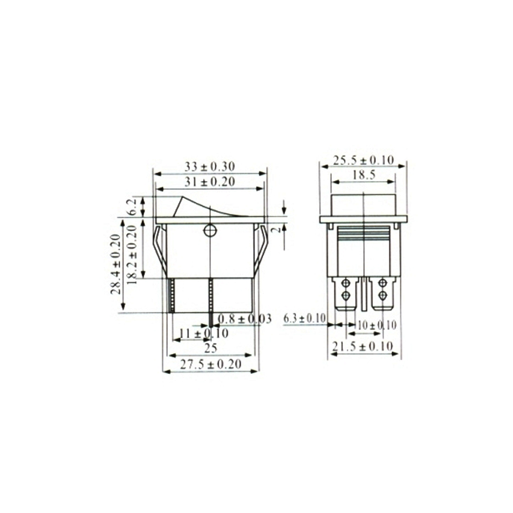 INTERRUPTOR 4 PIN ON OFF CON LUZ ROJO 220V RECTANGULAR KCD4 SPST 16A 220V