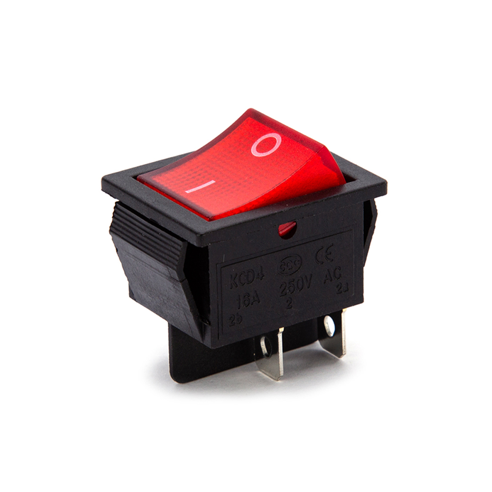 INTERRUPTOR 4 PIN ON OFF CON LUZ ROJO 220V RECTANGULAR KCD4 SPST 16A 220V - Imagen 2