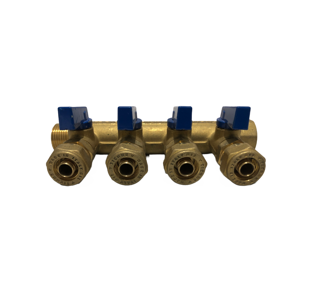 CONECTOR BRONCE DISTRIBUCION 3/4 H-M/NPT 4 SALIDAS 15 MM/PRESION VALVULA AZUL - Imagen 4