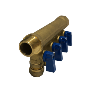 CONECTOR BRONCE DISTRIBUCION 3/4 H-M/NPT 4 SALIDAS 15 MM/PRESION VALVULA AZUL