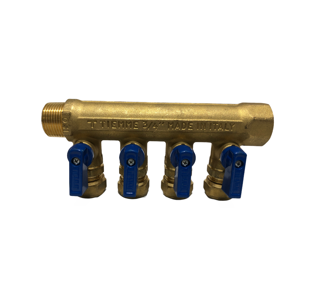 CONECTOR BRONCE DISTRIBUCION 3/4 H-M/NPT 4 SALIDAS 15 MM/PRESION VALVULA AZUL - Imagen 3