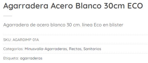 DACCORD – BLISTER AGARRADERA RECTA ECO X 30 CM ACERO BCO (AGAROIMP 01A - Imagen 2