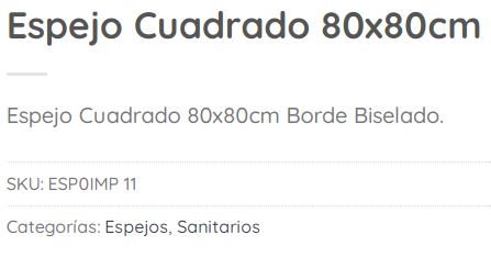 DACCORD – ESPEJO CUADRADO 80 X 80 CM BORDE BISELADO (ESPOIMP 11) - Imagen 2