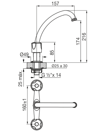 GRIF FV 413/B6 CR PAMPA COCINA MESADA - Imagen 2