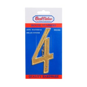 NÚMERO (-4-) DORADO PARA PUERTA 4 PULGADAS BEST VALUE #F01104 BLISTER