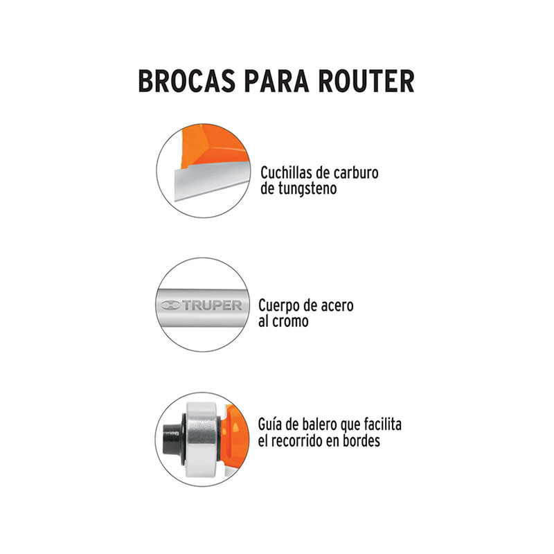 BROCA P/ROUTER TRUPER #11468/BROU-CH1-1/4X CHAFLAN C/BALINERA 1.1/4X1/2 PULG PIEZA - Imagen 2