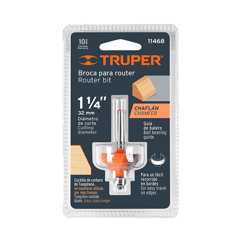 BROCA P/ROUTER TRUPER #11468/BROU-CH1-1/4X CHAFLAN C/BALINERA 1.1/4X1/2 PULG PIEZA - Imagen 3