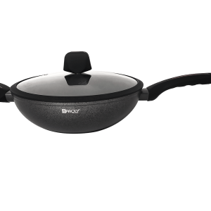 Sartén Wok Antiadherente en Granito De 26CM Con Tapa de Vidrio Templado – Baroly