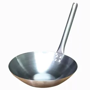 Sarten Wok Chifero Inoxglovic 32cm Con Remache En Acero Inoxidable Mate