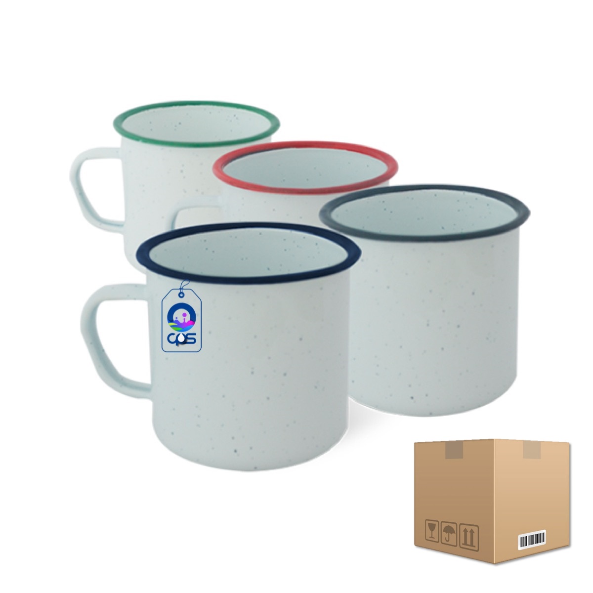 Taza / Pocillo de Peltre Filo de Color 10oz Caja con 16 piezas