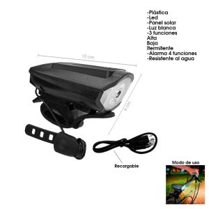 LAMPARA P/BICICLETA USB SOLAR BLANCA VARIAS FUNCIONES
