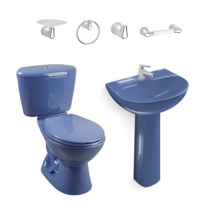 COMBO SANITARIO CORONA AZUL MANANTIAL CON PEDESTAL