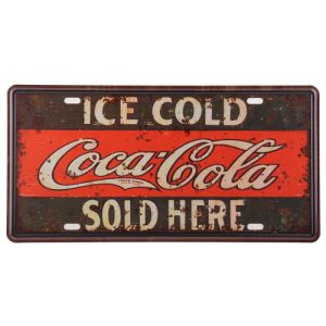 Placa metálica retro vintage decorativa de auto ICE COLD COCA COLA