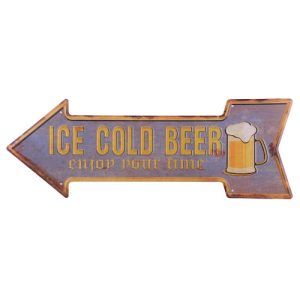 Placa metálica retro vintage decorativa forma flecha ICE COLD BEER
